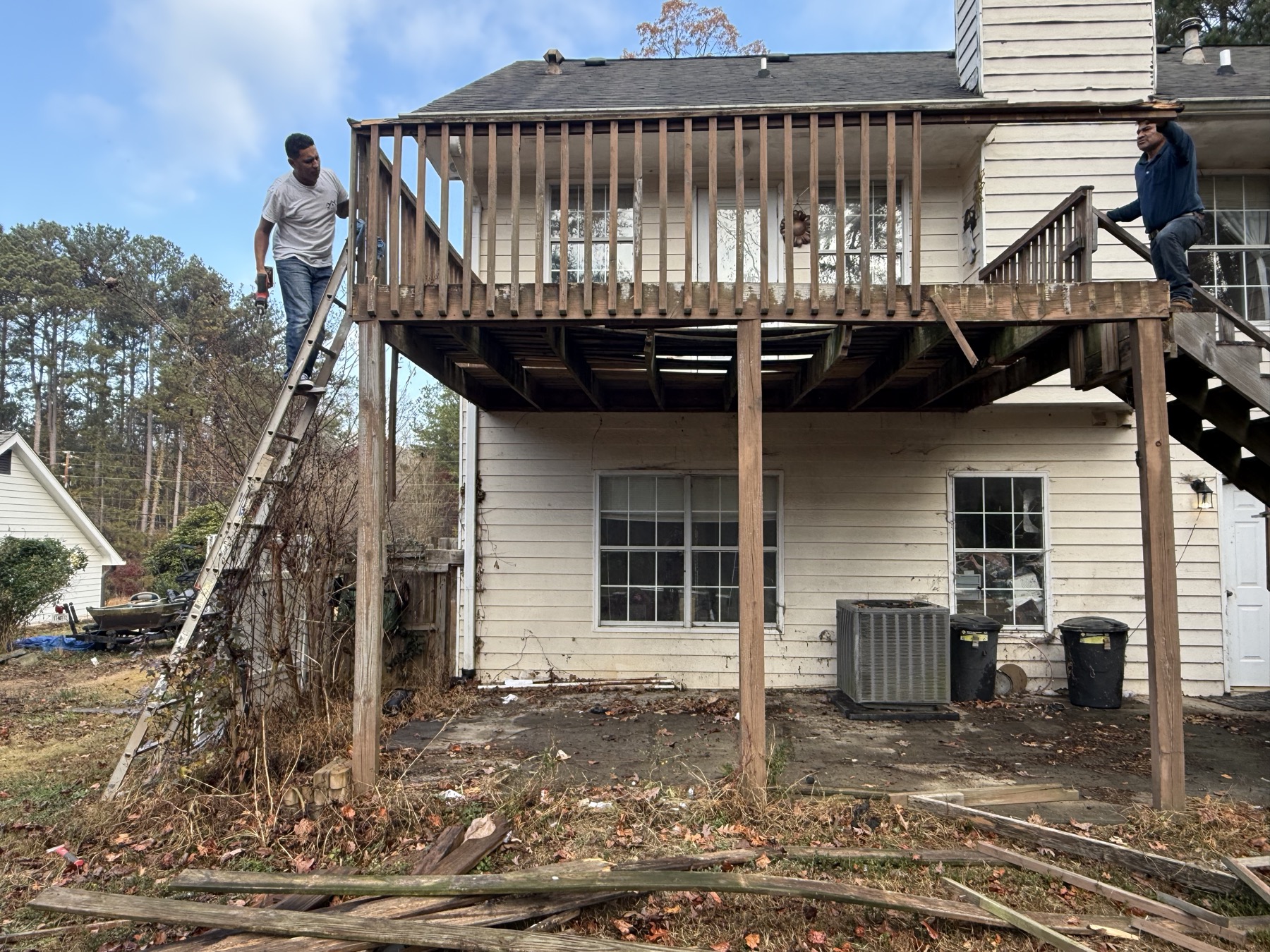Old rotted elevated deck before demolition